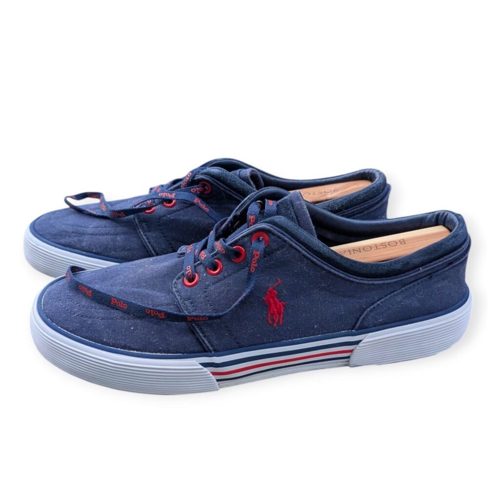 Polo Ralph Lauren Faxon Men's 9.5 D Training Shoes Blue Canvas Low Top Sneakers - Picture 2 of 9